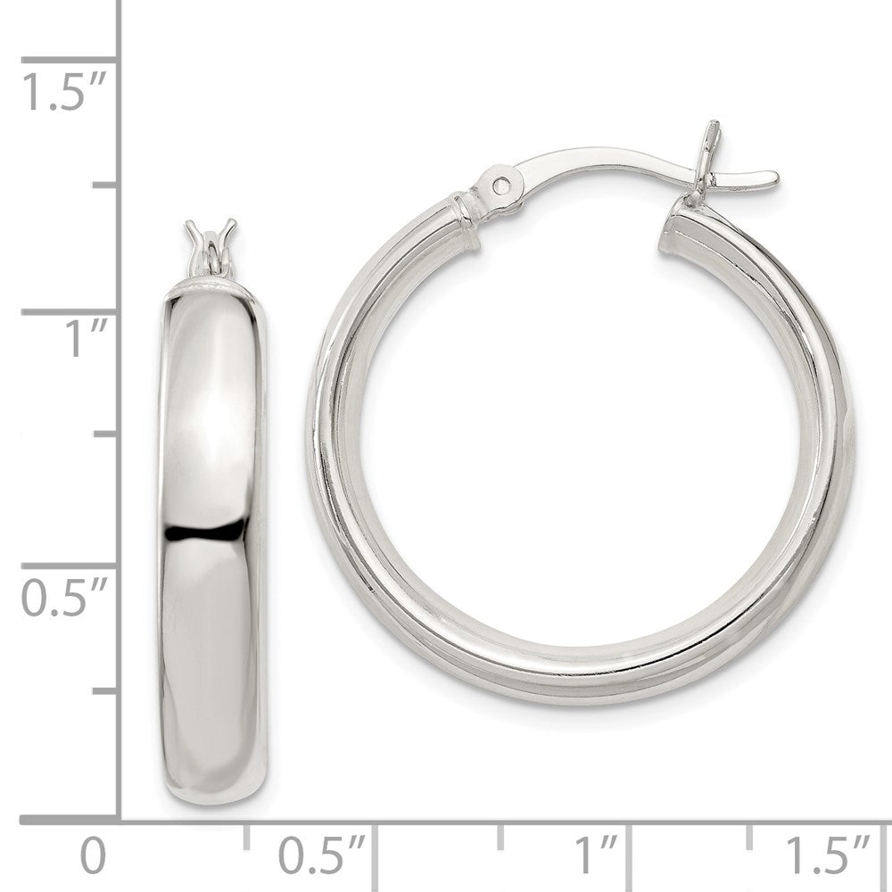 Alternate view of the 5mm, Domed Round Hoop Earrings in Sterling Silver - 25mm (1 Inch) by The Black Bow Jewelry Co.