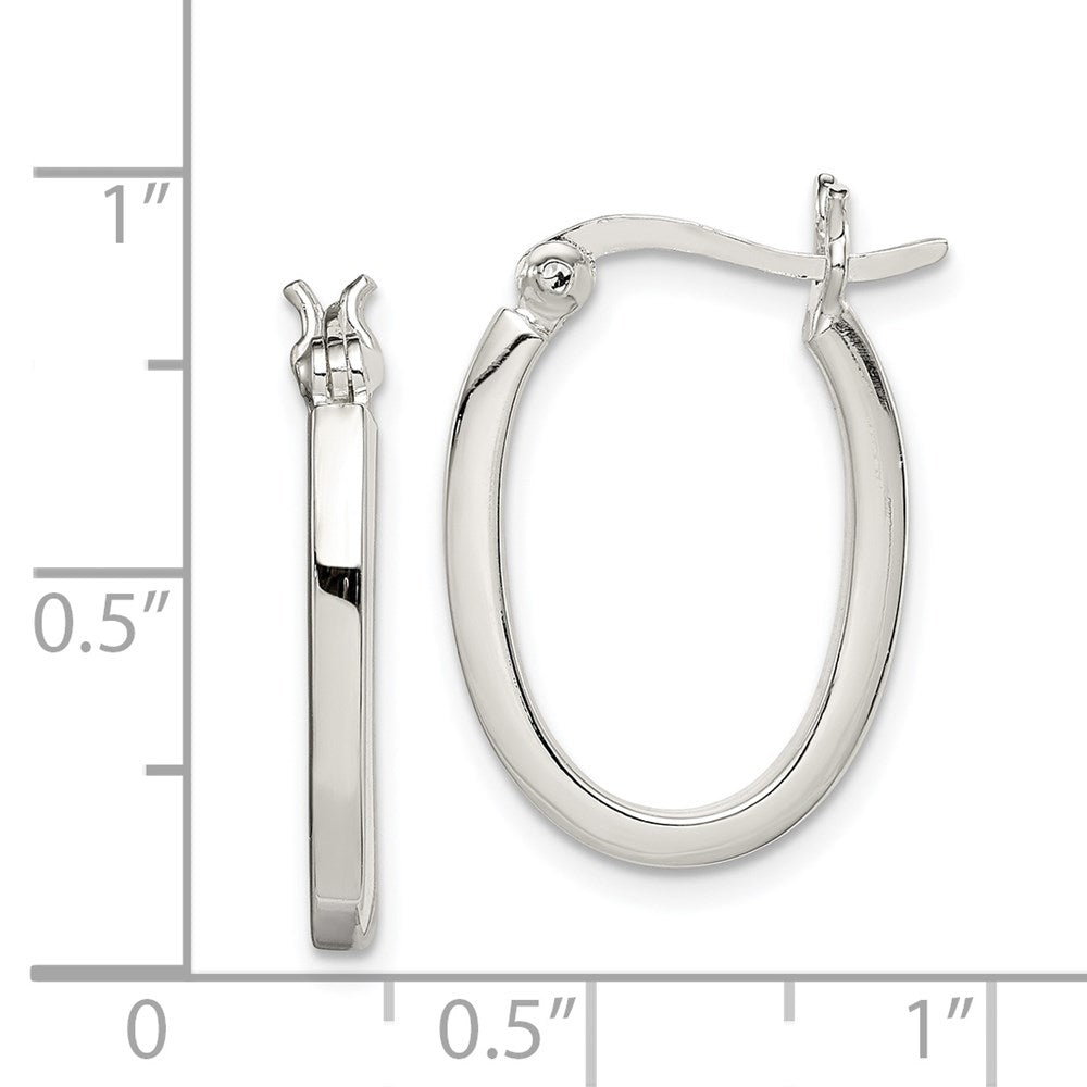 Alternate view of the 2mm, Sterling Silver, Flat Oval Hoop Earrings - 20mm (3/4 Inch) by The Black Bow Jewelry Co.