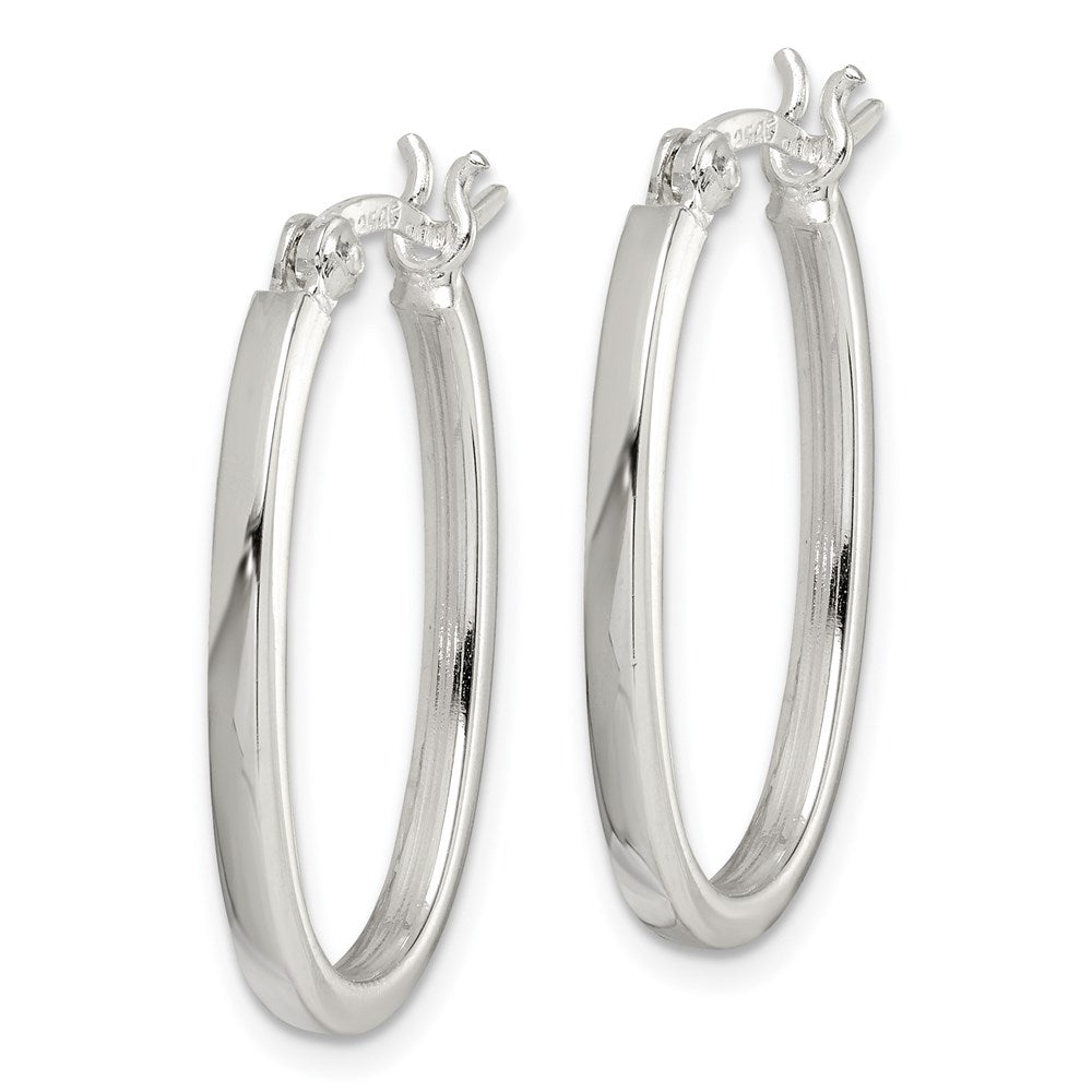 Alternate view of the 2mm, Sterling Silver, Flat Oval Hoop Earrings - 25mm (1 Inch) by The Black Bow Jewelry Co.