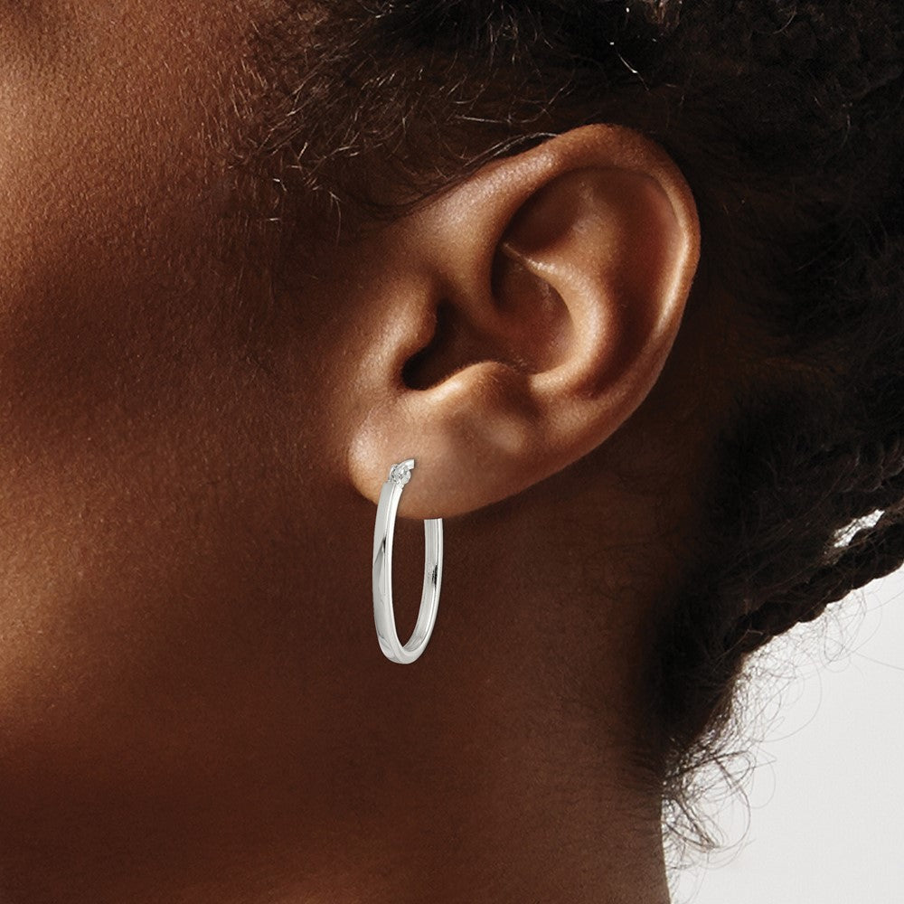 Alternate view of the 2mm, Sterling Silver, Flat Oval Hoop Earrings - 25mm (1 Inch) by The Black Bow Jewelry Co.