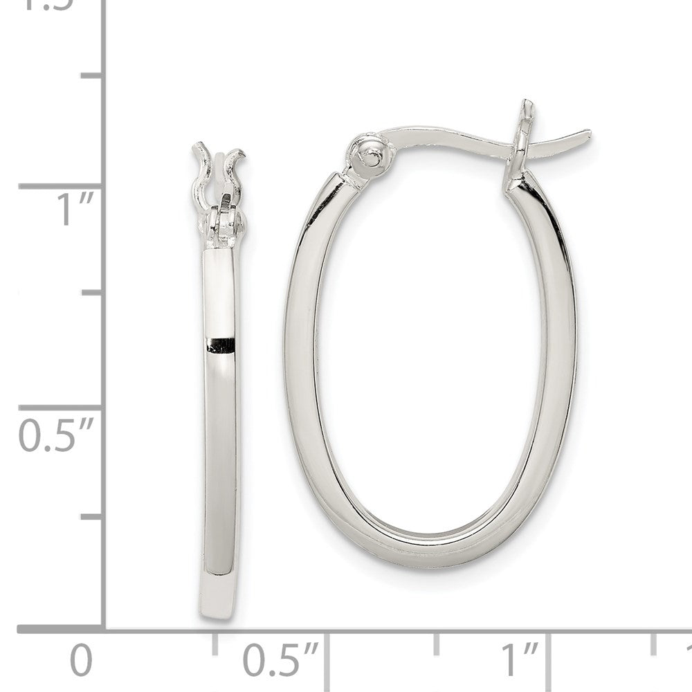 Alternate view of the 2mm, Sterling Silver, Flat Oval Hoop Earrings - 25mm (1 Inch) by The Black Bow Jewelry Co.