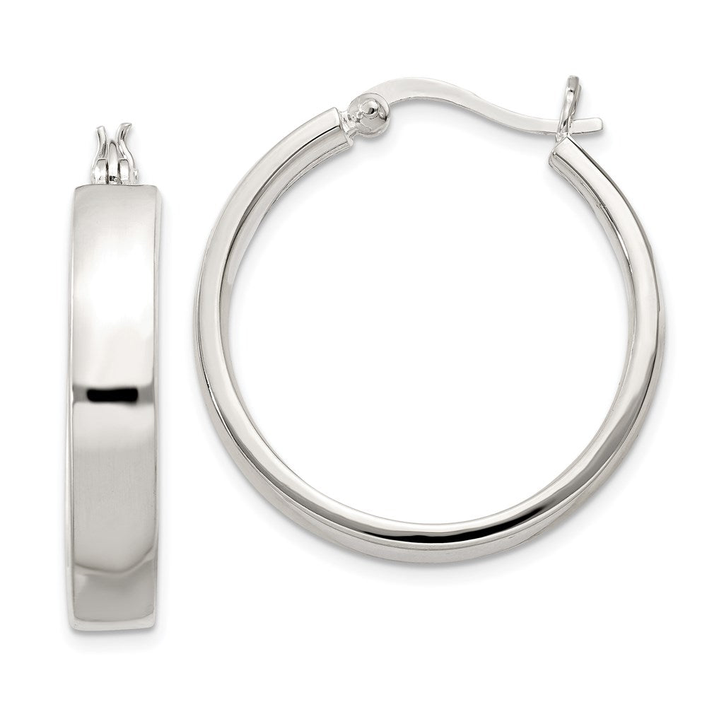 5mm, Sterling Silver Polished Round Hoop Earrings - 25mm (1 Inch), Item E8972-25 by The Black Bow Jewelry Co.