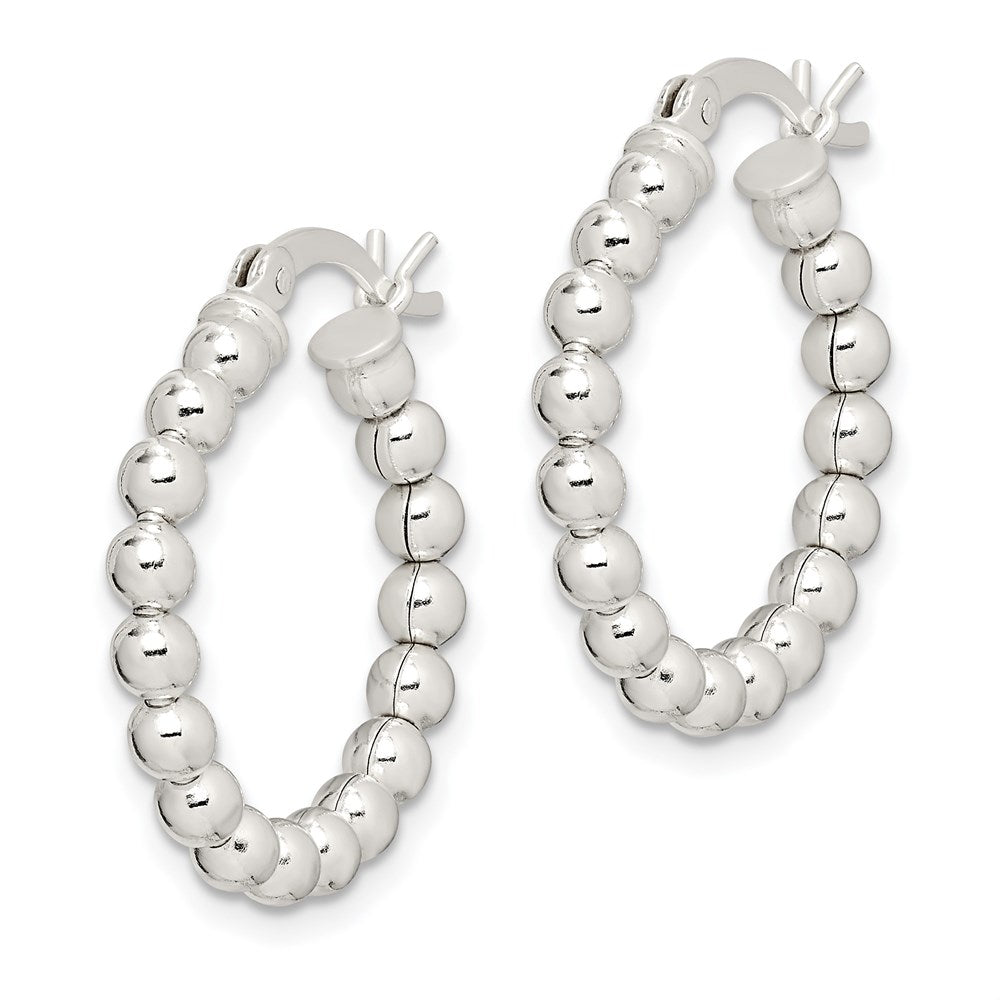 Alternate view of the Sterling Silver, 4mm Beaded Round Hoop Earrings - 22mm (7/8 Inch) by The Black Bow Jewelry Co.