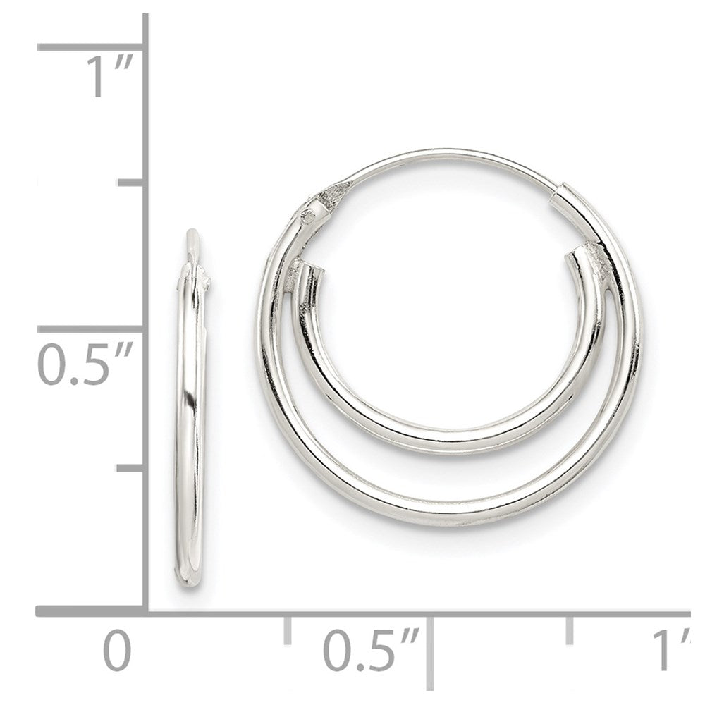 Alternate view of the Sterling Silver, Endless Double Hoop Earrings - 17mm (5/8 Inch) by The Black Bow Jewelry Co.