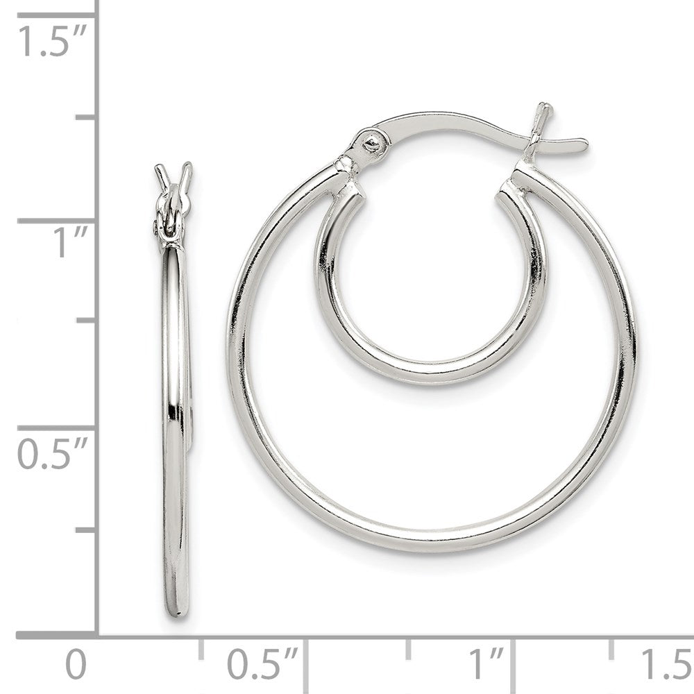 Alternate view of the Sterling Silver, Double Round Hoop Earrings - 25mm (1 Inch) by The Black Bow Jewelry Co.