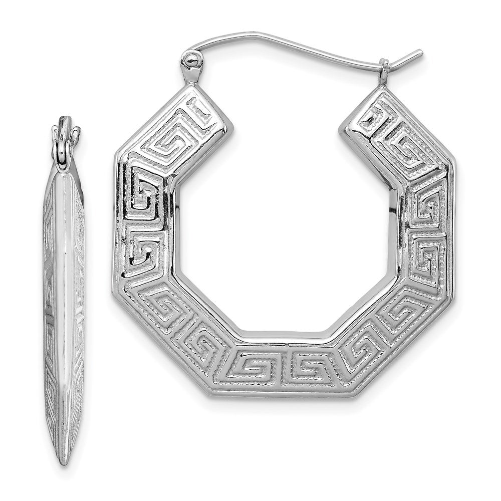 Greek Key Hoop Earrings in Sterling Silver - 29mm (1 1/8 Inch), Item E8988 by The Black Bow Jewelry Co.