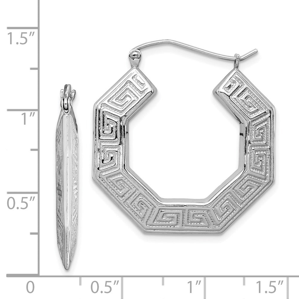 Alternate view of the Greek Key Hoop Earrings in Sterling Silver - 29mm (1 1/8 Inch) by The Black Bow Jewelry Co.