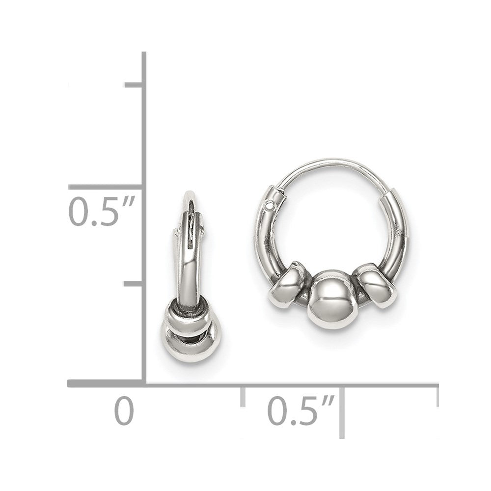 Alternate view of the Small Sterling Silver, Endless Hoop Bead Earrings - 12mm (7/16 Inch) by The Black Bow Jewelry Co.