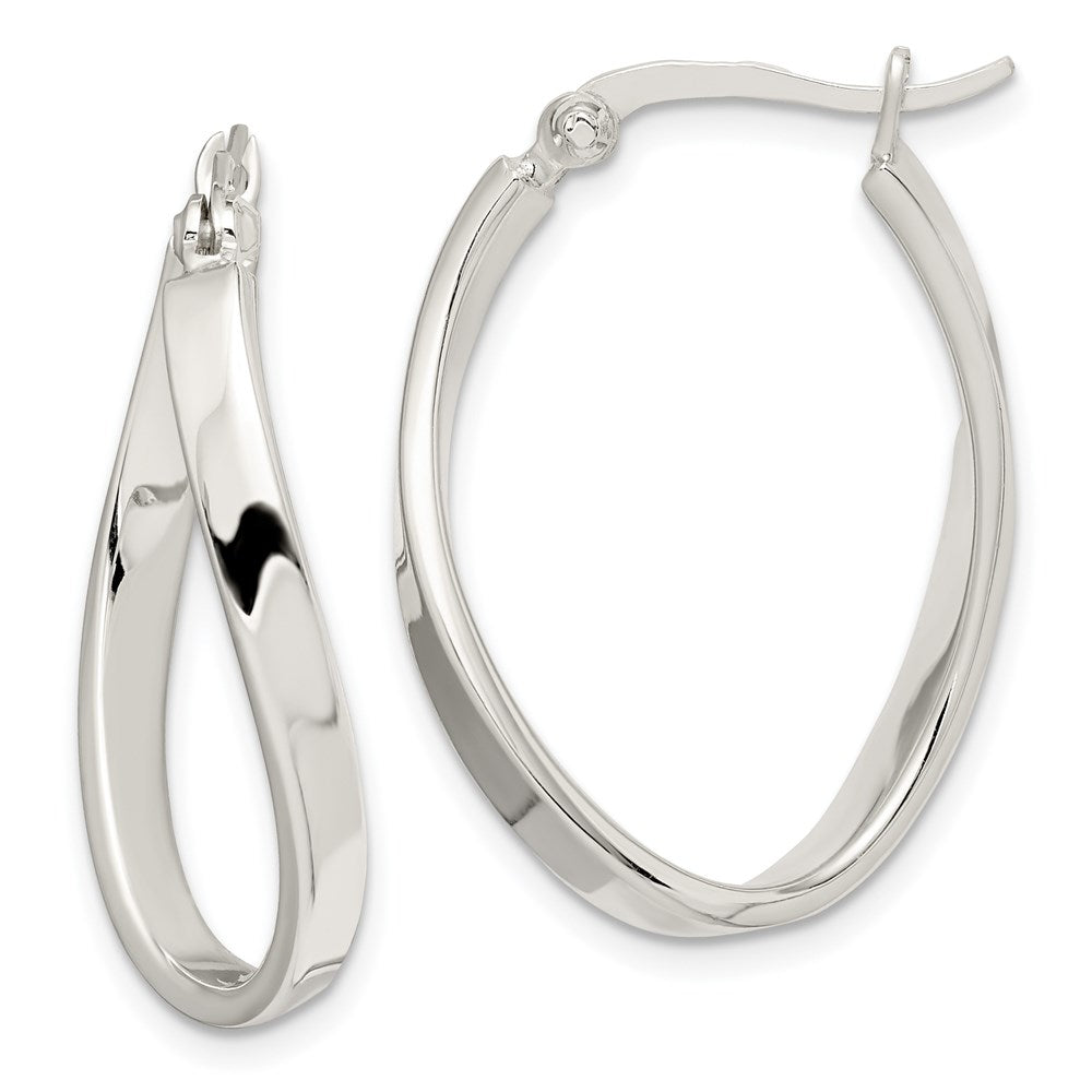 Twisted Oval Hoop Earrings in Sterling Silver - 27mm (1 1/16 Inch), Item E8996-27 by The Black Bow Jewelry Co.