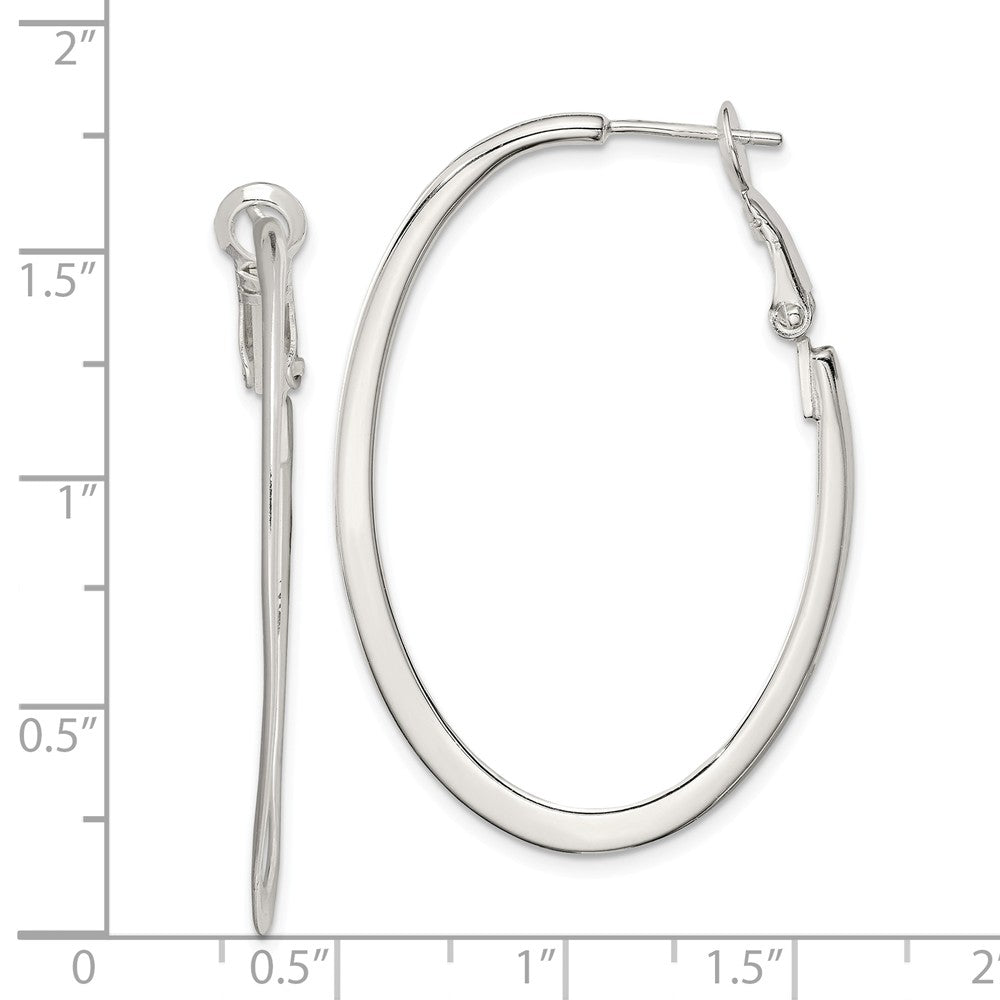 Alternate view of the Oval Omega Back Hoop Earrings in Sterling Silver - 40mm (1 1/2 Inch) by The Black Bow Jewelry Co.