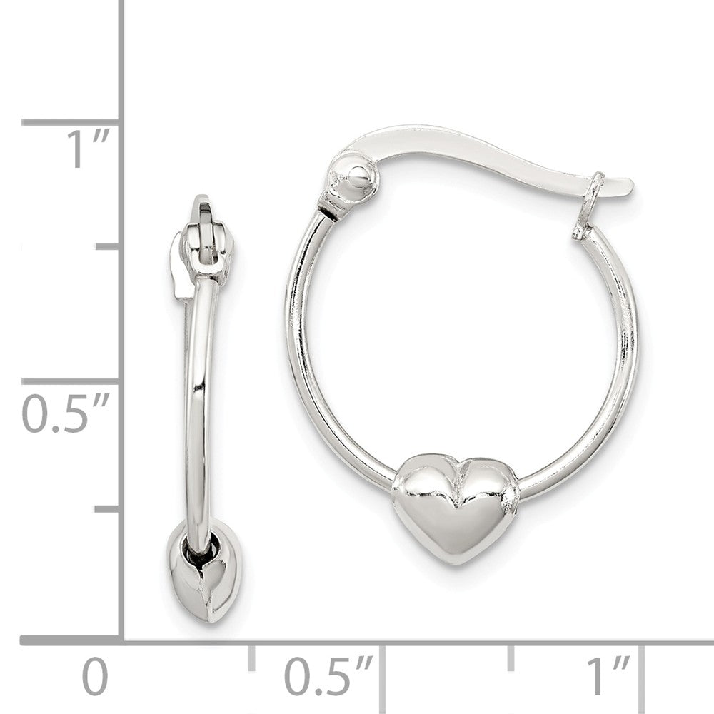 Alternate view of the Heart Round Hoop Earrings in Sterling Silver - 17mm (5/8 Inch) by The Black Bow Jewelry Co.