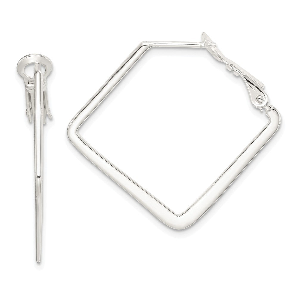 Flat Square Hoop Earrings in Sterling Silver - 30mm (1 1/8 Inch), Item E9025 by The Black Bow Jewelry Co.