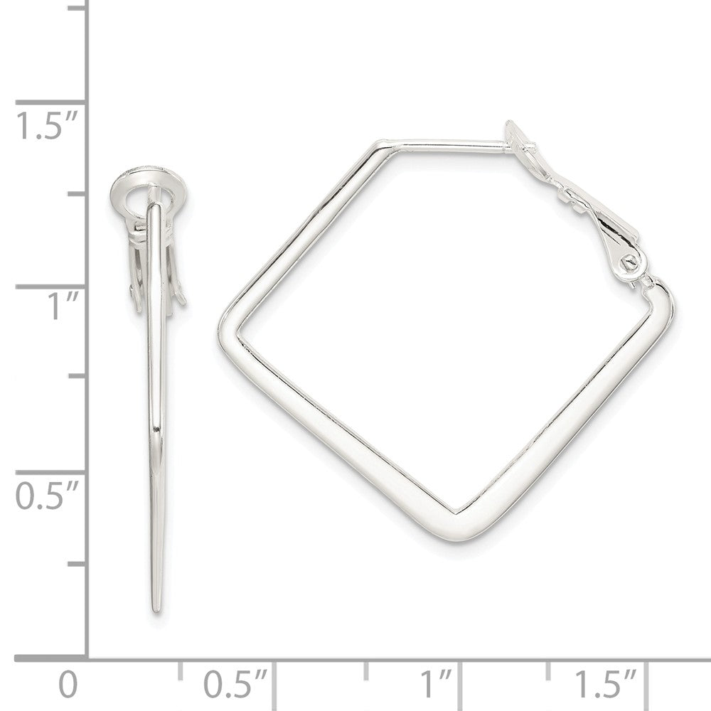 Alternate view of the Flat Square Hoop Earrings in Sterling Silver - 30mm (1 1/8 Inch) by The Black Bow Jewelry Co.