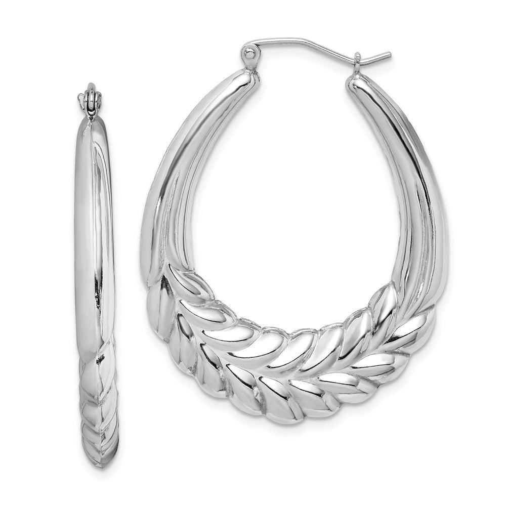 Puffed Oval Hoop Wheat Design Earrings in Sterling Silver, 42mm, Item E9042 by The Black Bow Jewelry Co.