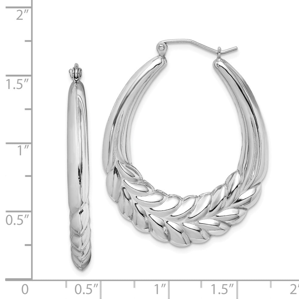 Alternate view of the Puffed Oval Hoop Wheat Design Earrings in Sterling Silver, 42mm by The Black Bow Jewelry Co.
