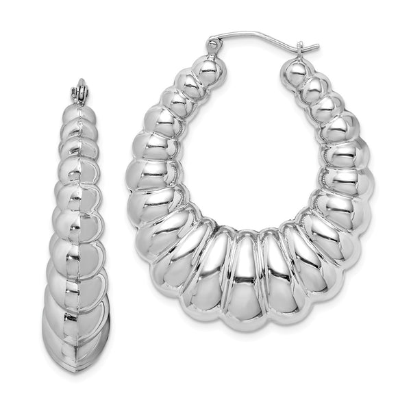Large Oval Shrimp Hoop Earrings in Sterling Silver - 40mm (1-1/2 in
