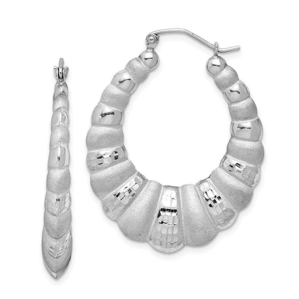 Sterling Silver Diamond-Cut Oval Shrimp Hoop Earrings, 35mm (1-3/8 in), Item E9053-35 by The Black Bow Jewelry Co.