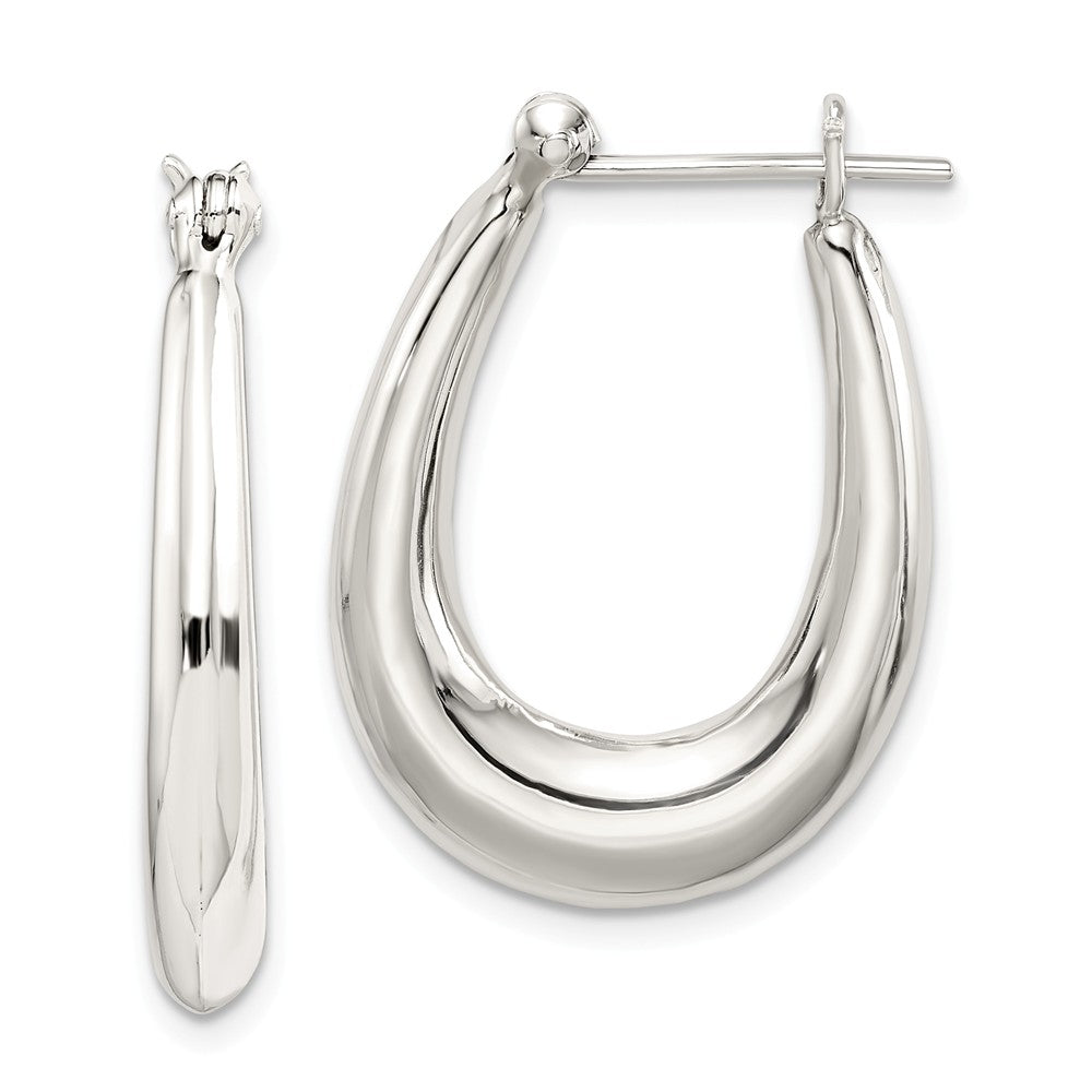 Elegantly Polished Puffed Oval Hoop Earrings in Sterling Silver - 1 in, Item E9057 by The Black Bow Jewelry Co.