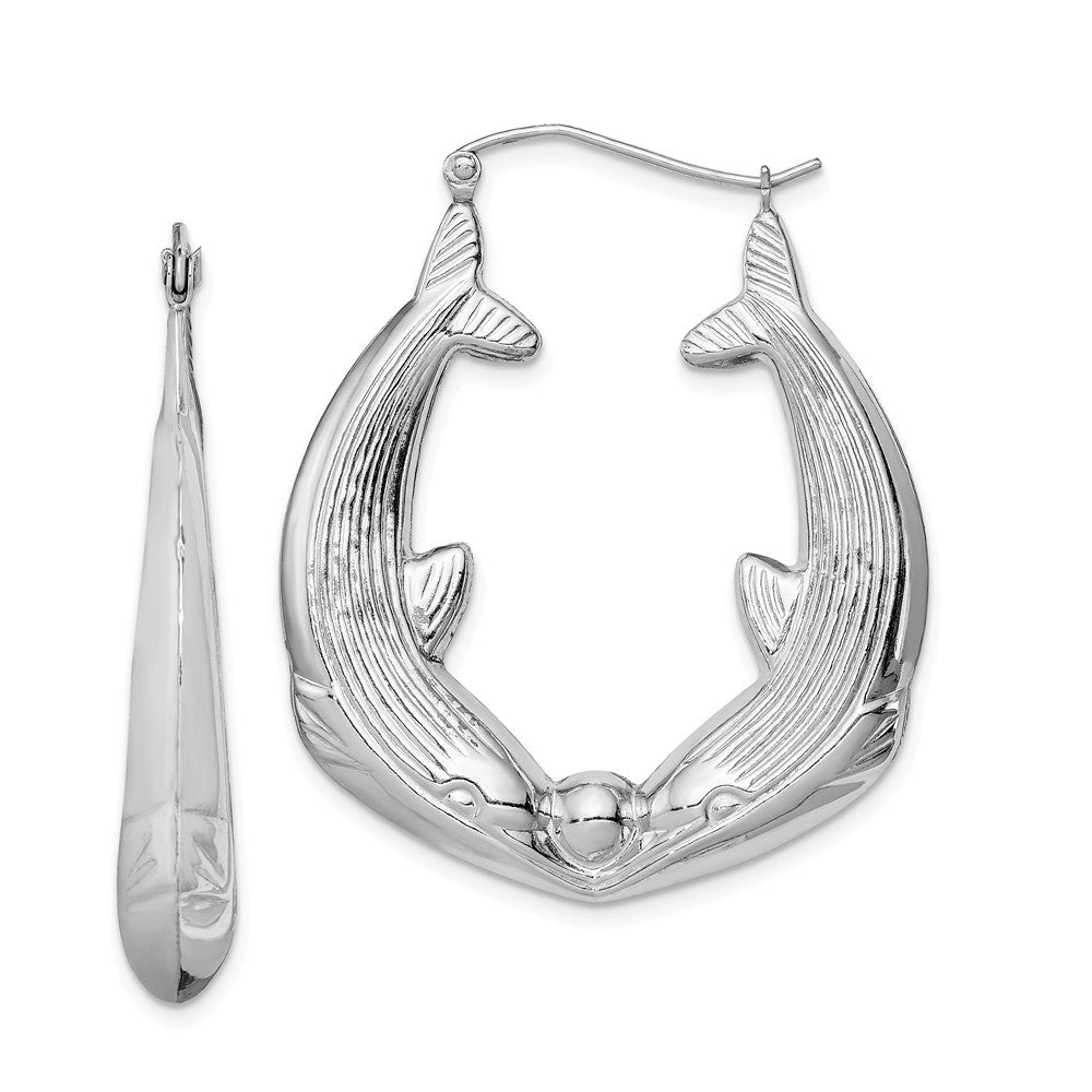 Kissing Dolphin Hoop Earrings in Sterling Silver - 40mm (1-1/2 in), Item E9069-40 by The Black Bow Jewelry Co.
