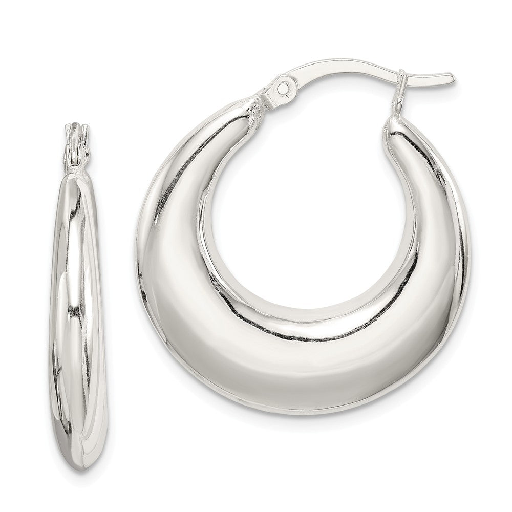 Puffed Round Hoop Earrings in Sterling Silver - 25mm (1 in), Item E9097 by The Black Bow Jewelry Co.