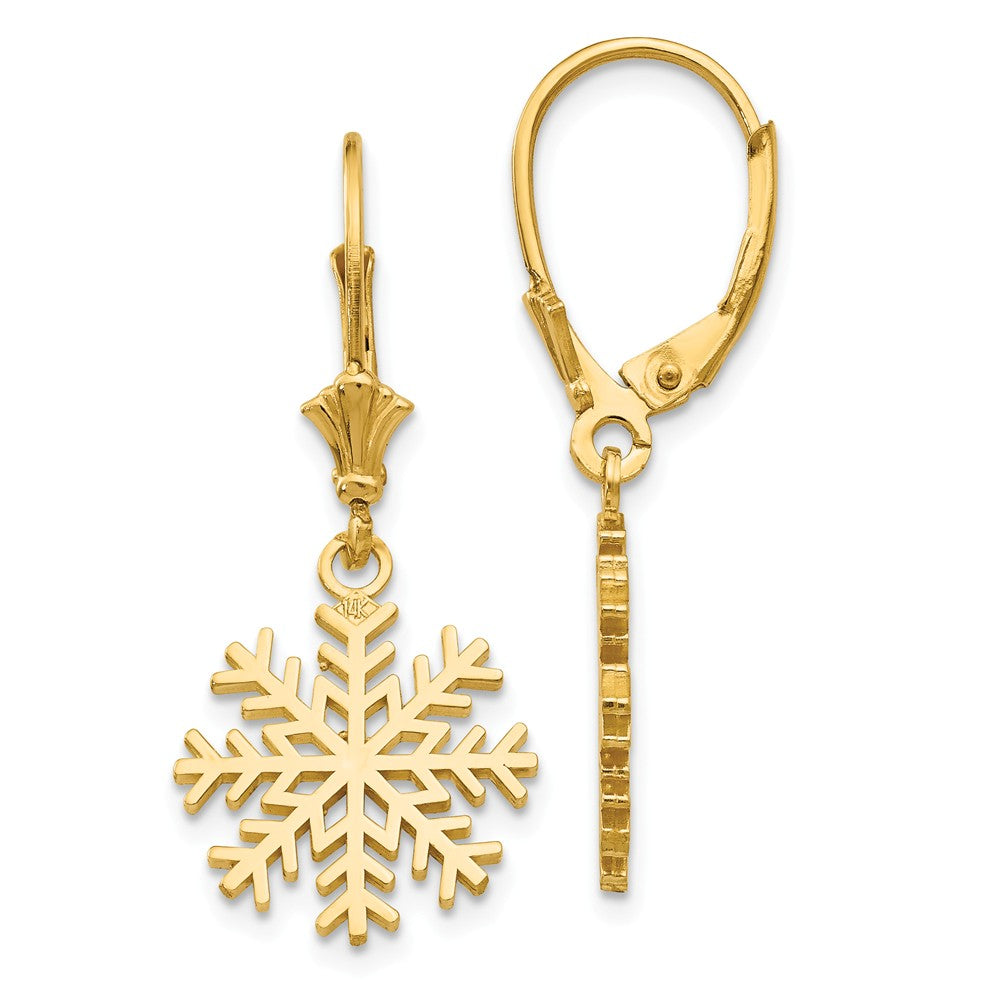 14k Yellow Gold Snowflake Leverback Earrings, Item E9114 by The Black Bow Jewelry Co.