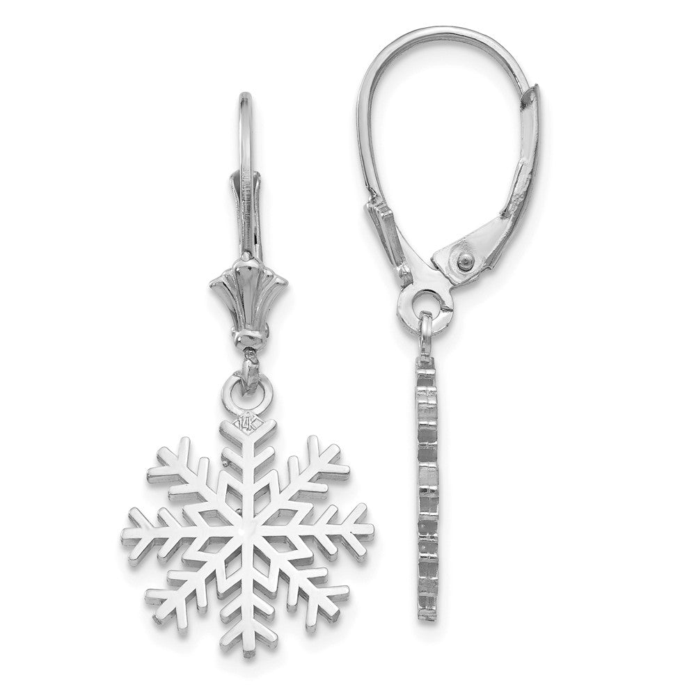 14k White Gold 3-D Snowflake Leverback Earrings, Item E9115 by The Black Bow Jewelry Co.