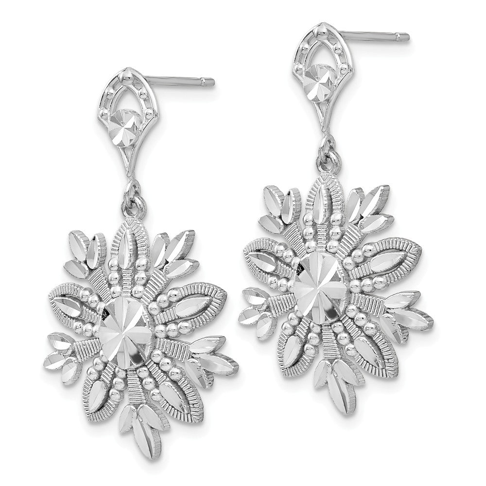 Alternate view of the 14k White Gold Snowflake Dangle Earrings by The Black Bow Jewelry Co.