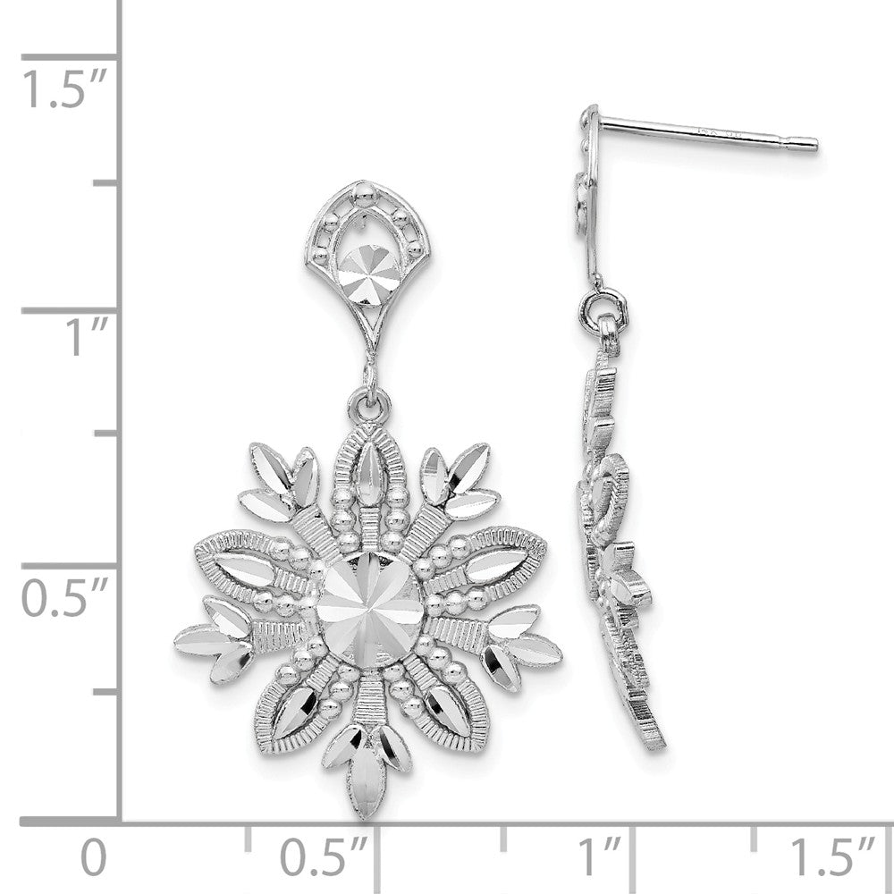 Alternate view of the 14k White Gold Snowflake Dangle Earrings by The Black Bow Jewelry Co.