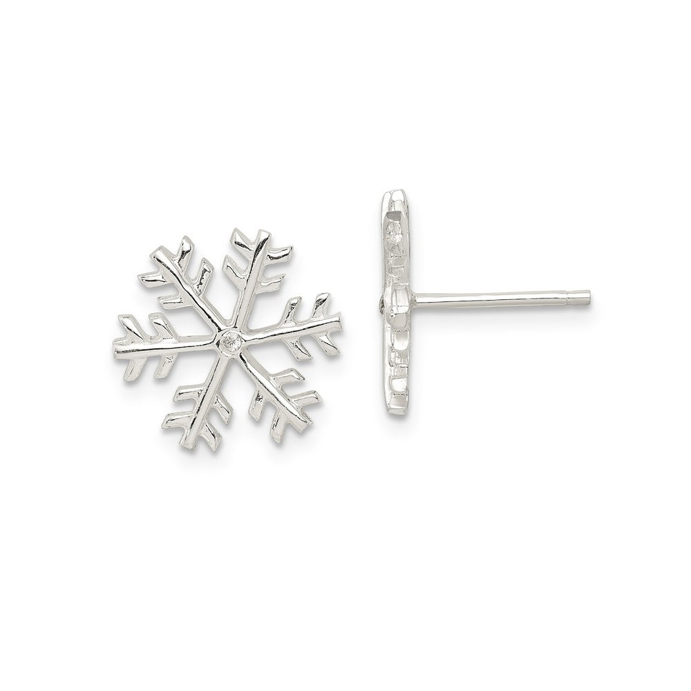 Sterling Silver Polished Snowflake Post Earrings with Cubic Zirconia, Item E9117 by The Black Bow Jewelry Co.