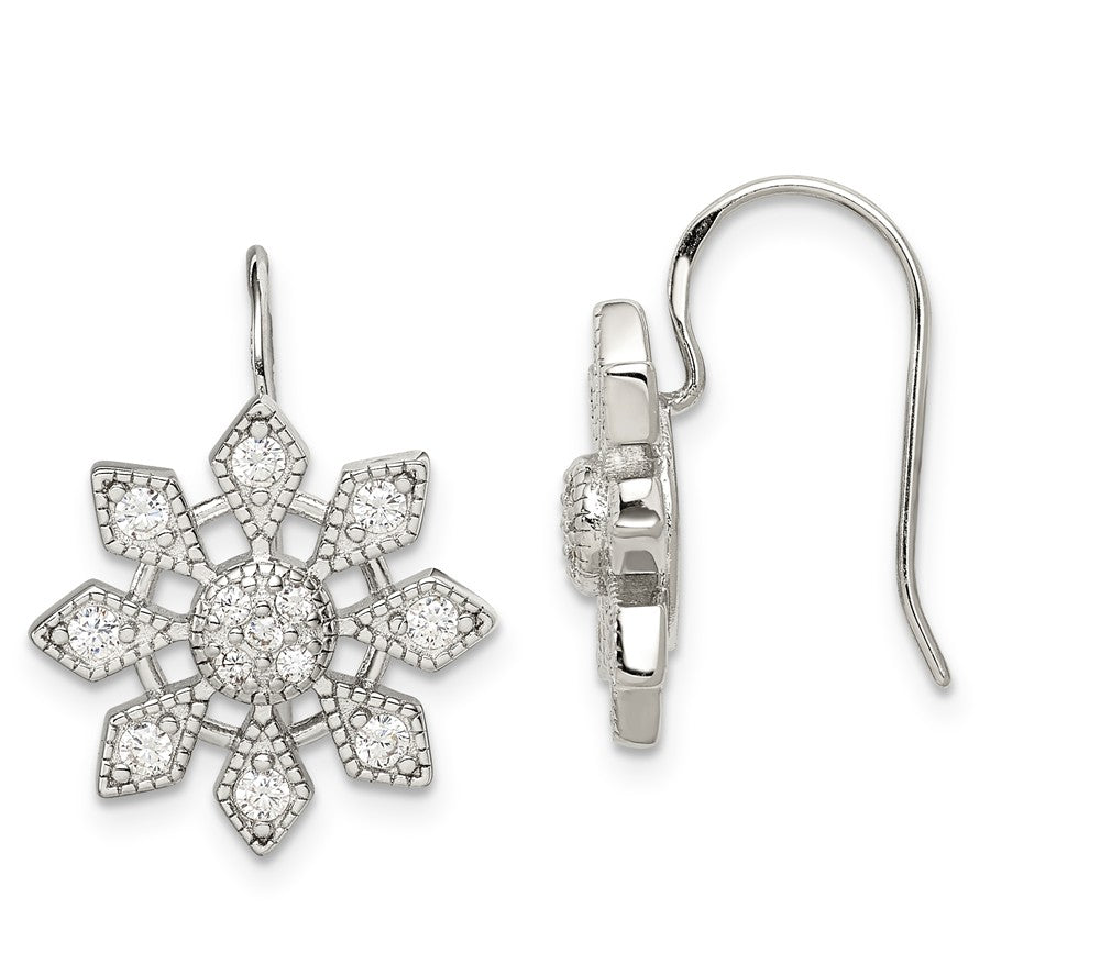 Sterling Silver Cubic Zirconia Snowflake Earrings, Item E9120 by The Black Bow Jewelry Co.