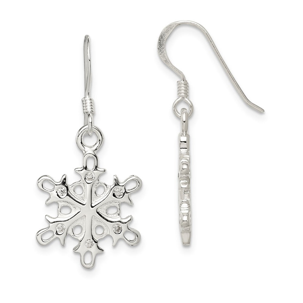 Sterling Silver Polished and Satin CZ Snowflake Dangle Earrings, Item E9122 by The Black Bow Jewelry Co.