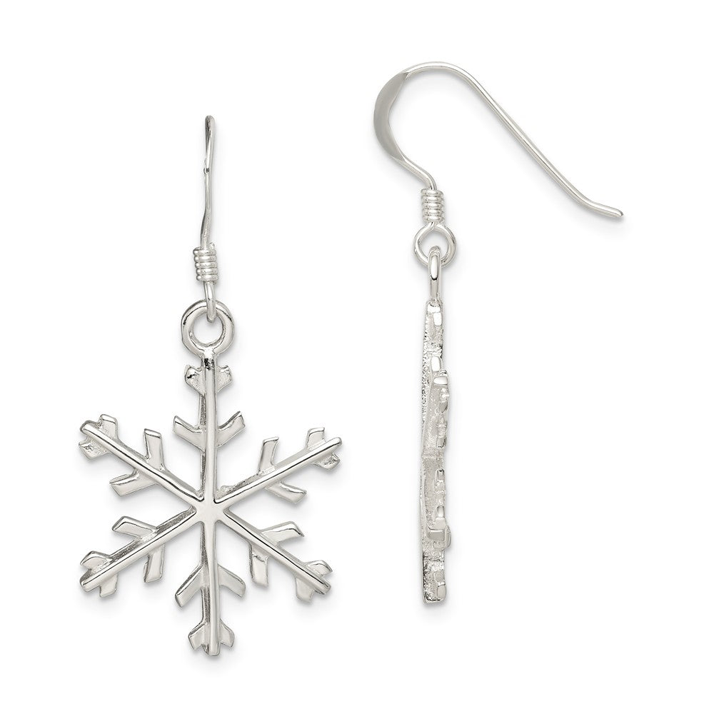 Sterling Silver Polished Snowflake Dangle Earrings - 7/8 Inches, Item E9126 by The Black Bow Jewelry Co.