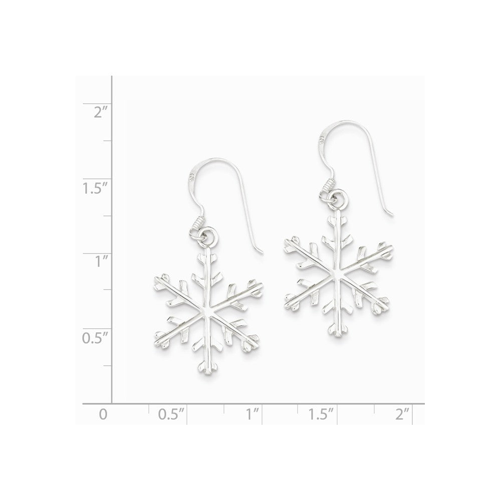 Alternate view of the Sterling Silver Polished Snowflake Dangle Earrings - 7/8 Inches by The Black Bow Jewelry Co.