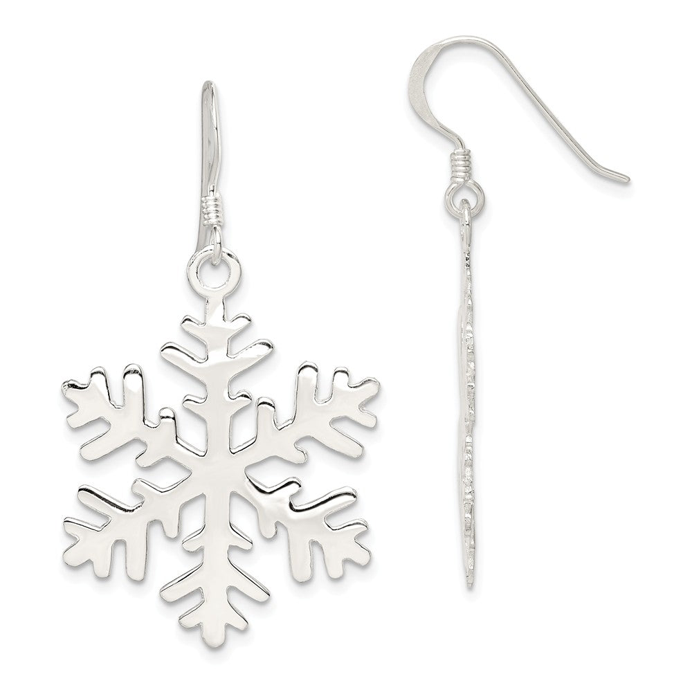 Sterling Silver Polished and Full Snowflake Dangle Earrings - 1 Inch, Item E9127 by The Black Bow Jewelry Co.