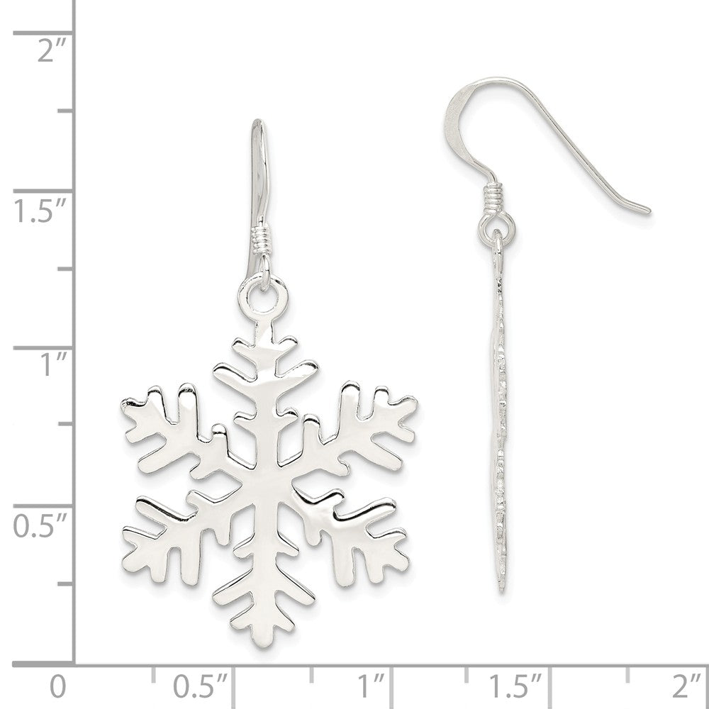 Alternate view of the Sterling Silver Polished and Full Snowflake Dangle Earrings - 1 Inch by The Black Bow Jewelry Co.