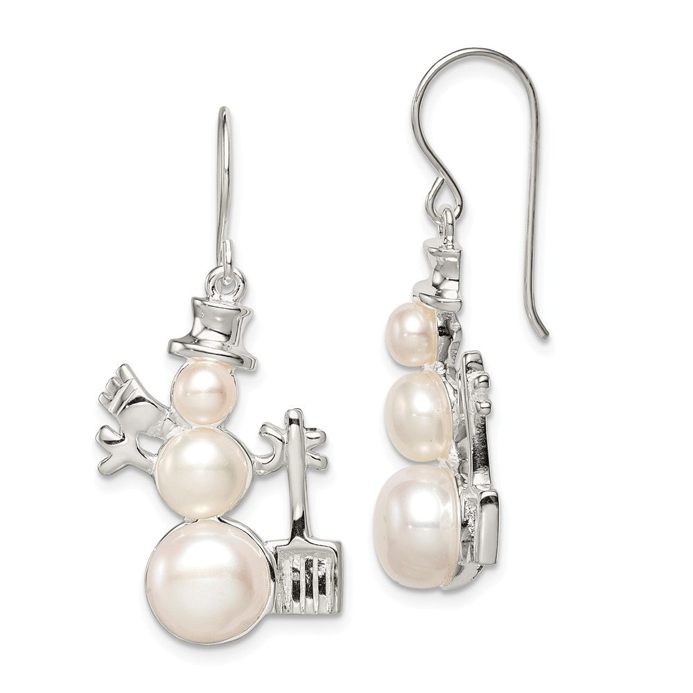 Rhodium Plated Sterling Silver &amp; FW Cultured Pearl Snowman Earrings, Item E9128 by The Black Bow Jewelry Co.