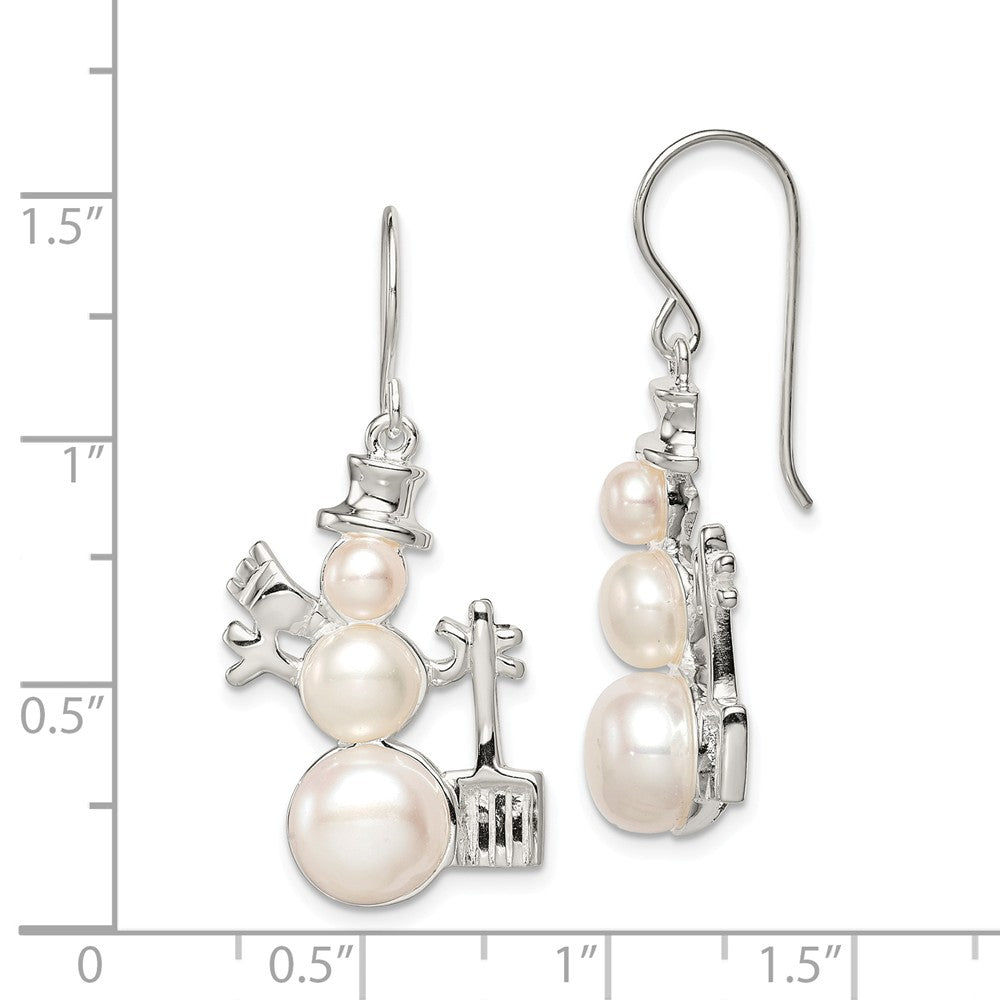 Alternate view of the Rhodium Plated Sterling Silver &amp; FW Cultured Pearl Snowman Earrings by The Black Bow Jewelry Co.