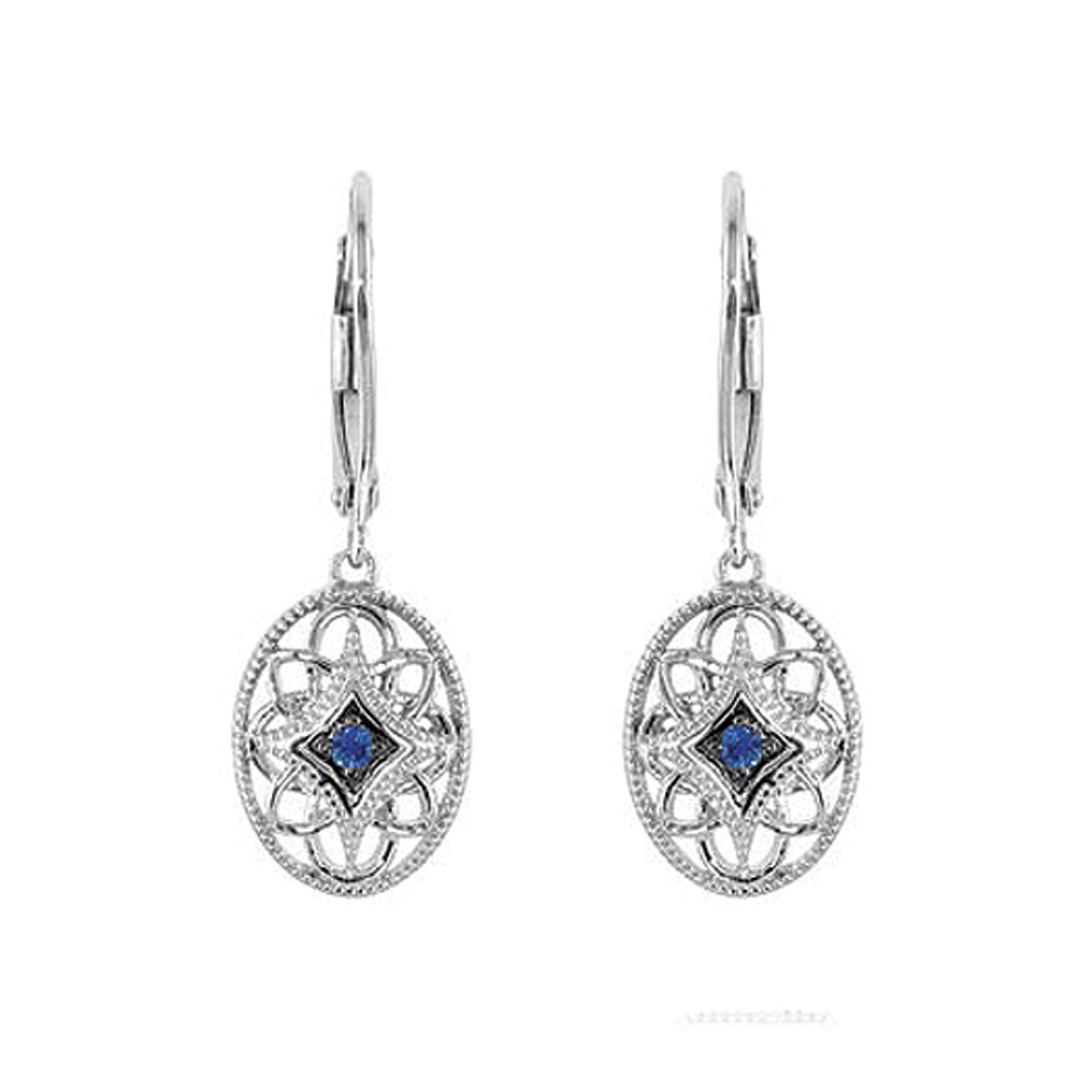 Sterling Silver &amp; Blue Sapphire Vintage Style Oval Lever Back Earrings, Item E9221 by The Black Bow Jewelry Co.