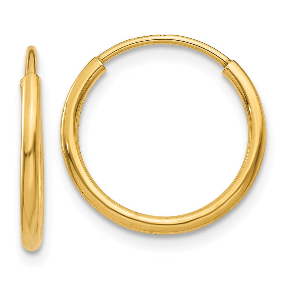 1.25mm, 14k Yellow Gold Endless Hoop Earrings, 13mm (1/2 Inch), Item E9373-13 by The Black Bow Jewelry Co.