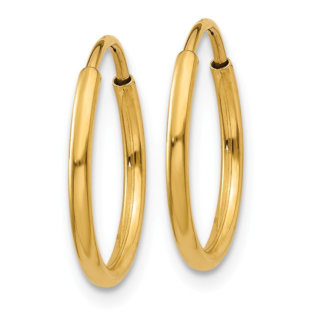 Alternate view of the 1.25mm, 14k Yellow Gold Endless Hoop Earrings, 13mm (1/2 Inch) by The Black Bow Jewelry Co.