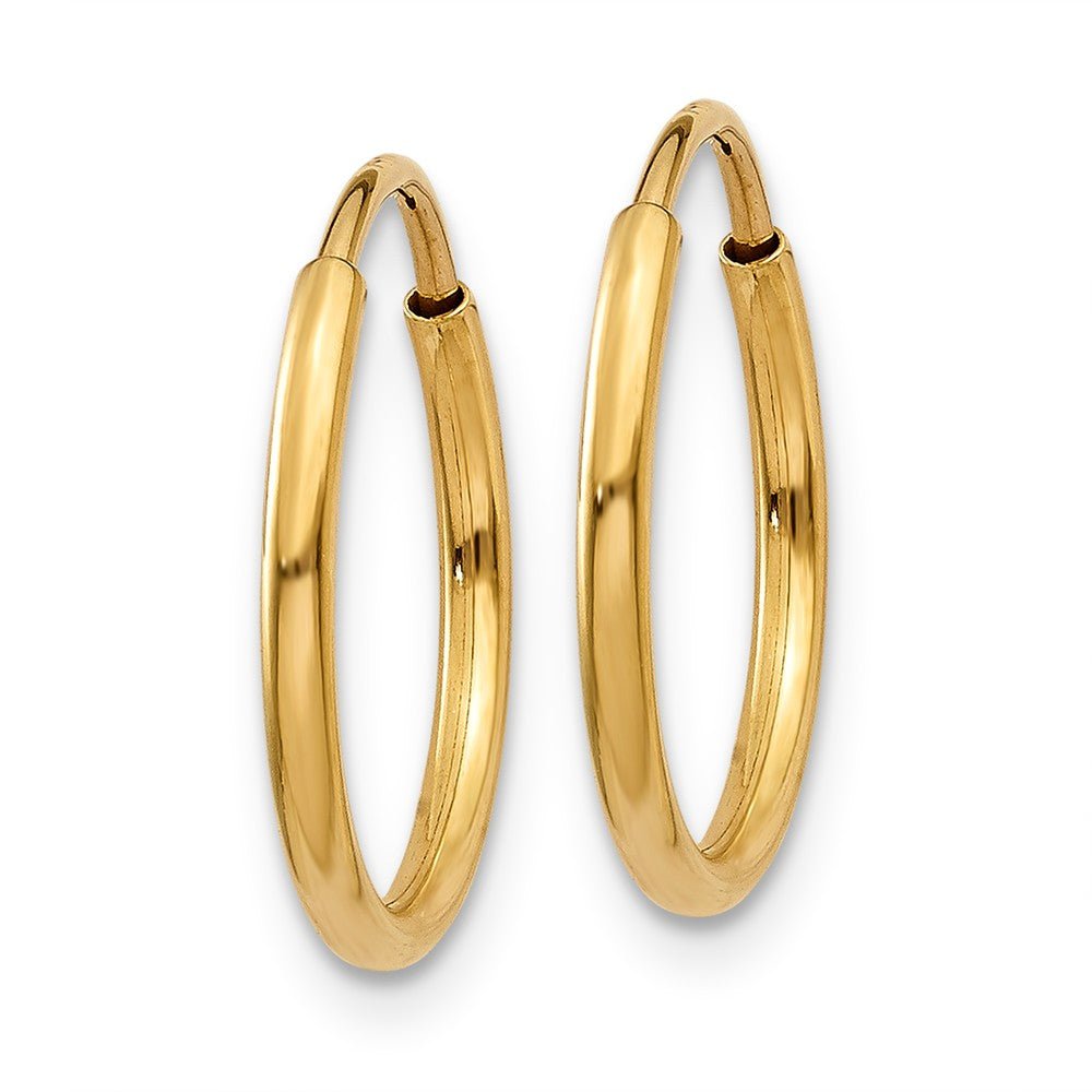 Alternate view of the 1.25mm, 14k Yellow Gold Endless Hoop Earrings, 13mm (1/2 Inch) by The Black Bow Jewelry Co.