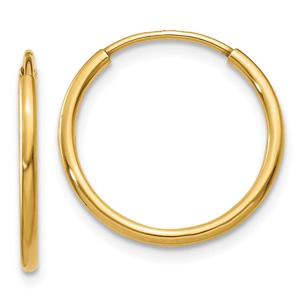 1.25mm, 14k Yellow Gold Endless Hoop Earrings, 15mm (9/16 Inch), Item E9373-15 by The Black Bow Jewelry Co.