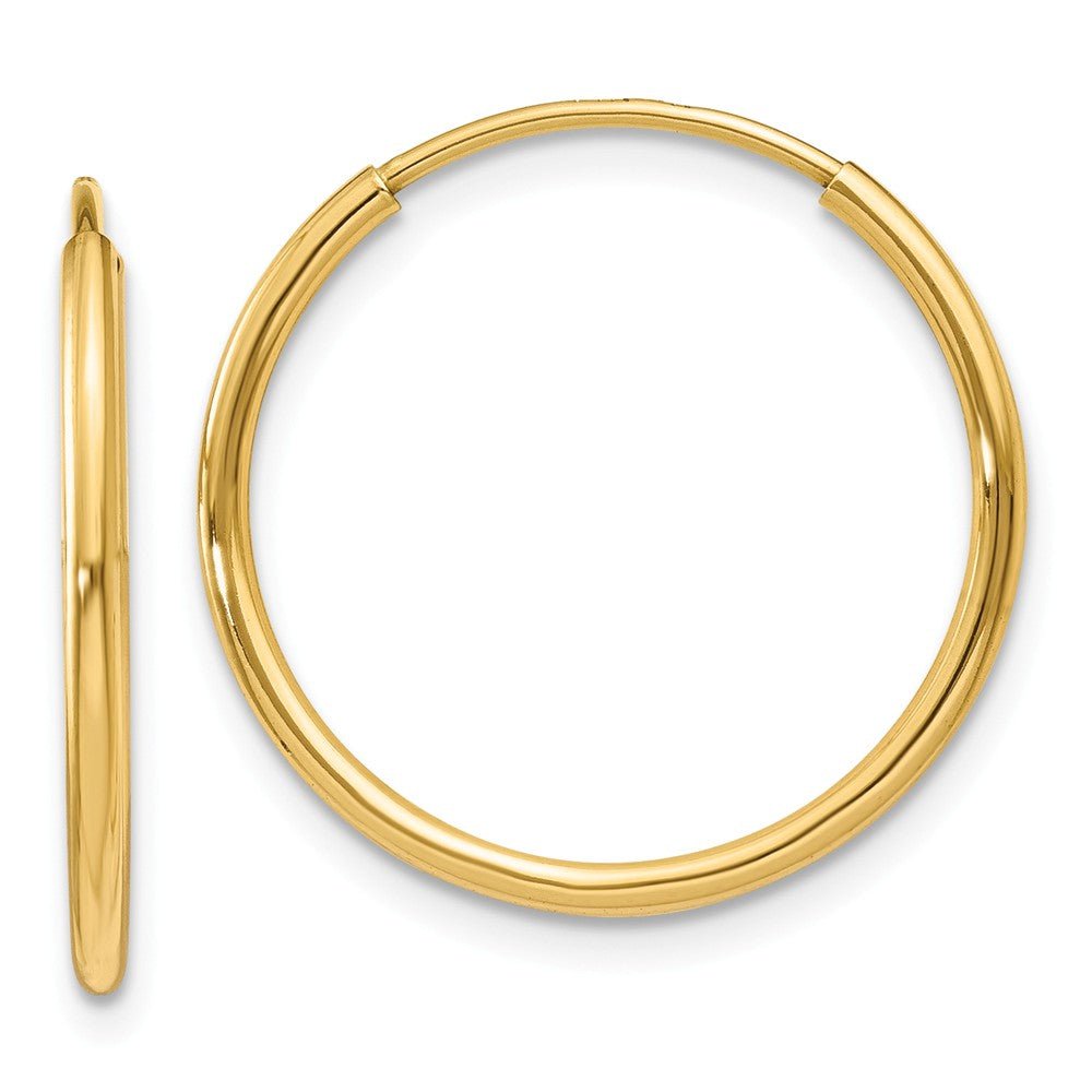 1.25mm, 14k Yellow Gold Endless Hoop Earrings, 18mm (11/16 Inch), Item E9373-18 by The Black Bow Jewelry Co.