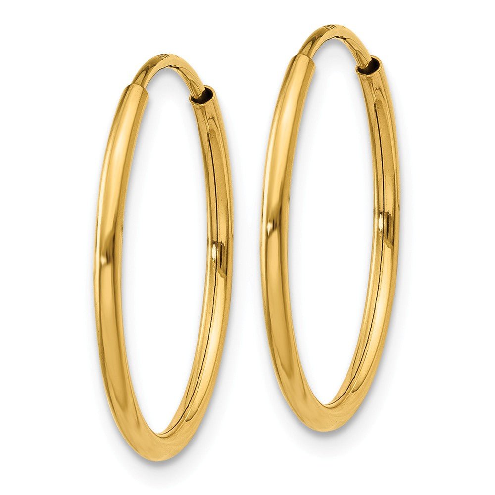 Alternate view of the 1.25mm, 14k Yellow Gold Endless Hoop Earrings, 18mm (11/16 Inch) by The Black Bow Jewelry Co.