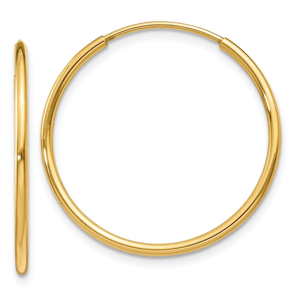 1.25mm, 14k Yellow Gold Endless Hoop Earrings, 22mm (7/8 Inch), Item E9374-22 by The Black Bow Jewelry Co.