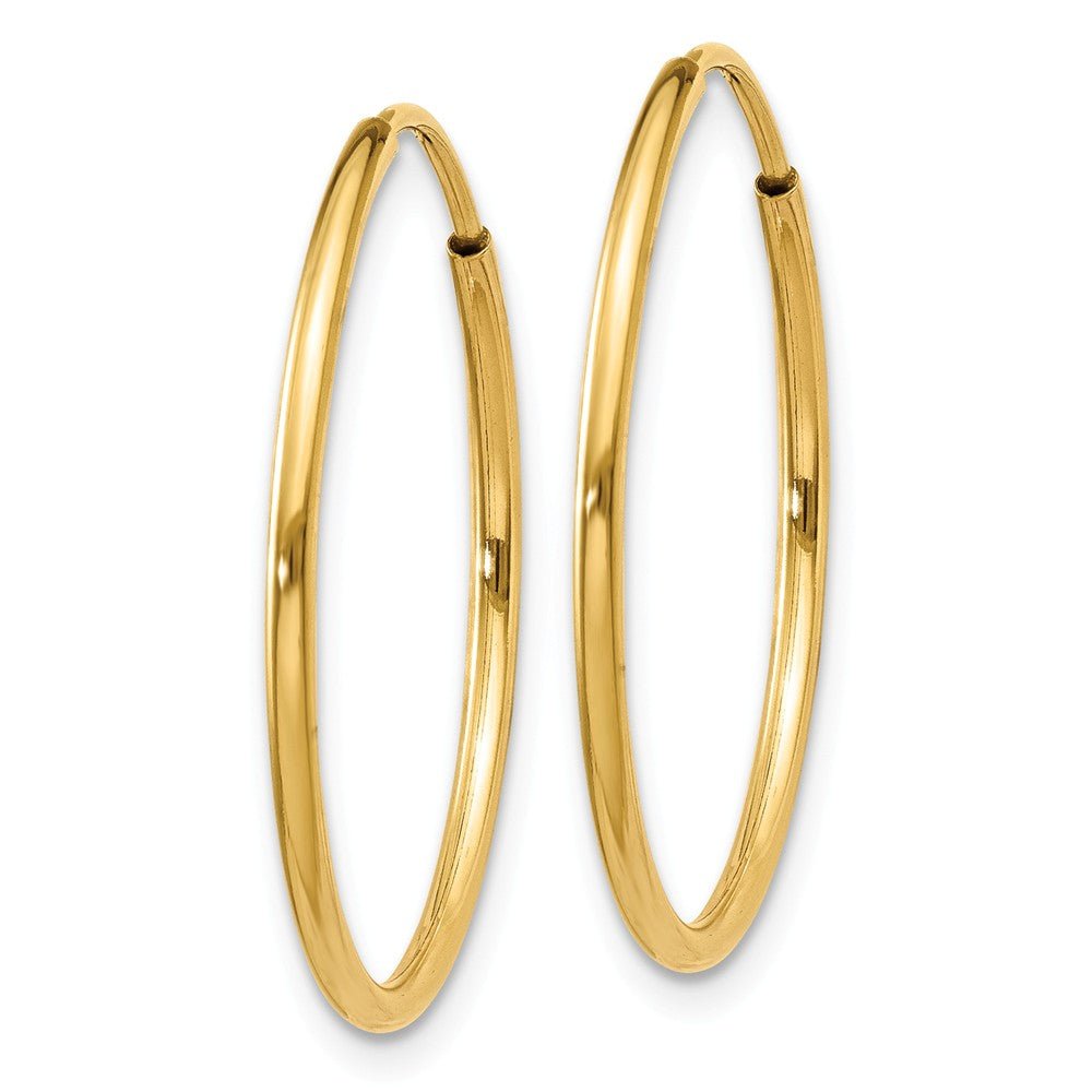 Alternate view of the 1.25mm, 14k Yellow Gold Endless Hoop Earrings, 22mm (7/8 Inch) by The Black Bow Jewelry Co.