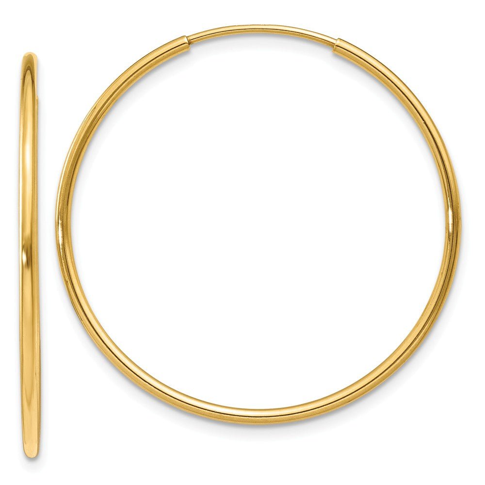 1.25mm, 14k Yellow Gold Endless Hoop Earrings, 28mm (1 1/10 Inch), Item E9374-28 by The Black Bow Jewelry Co.