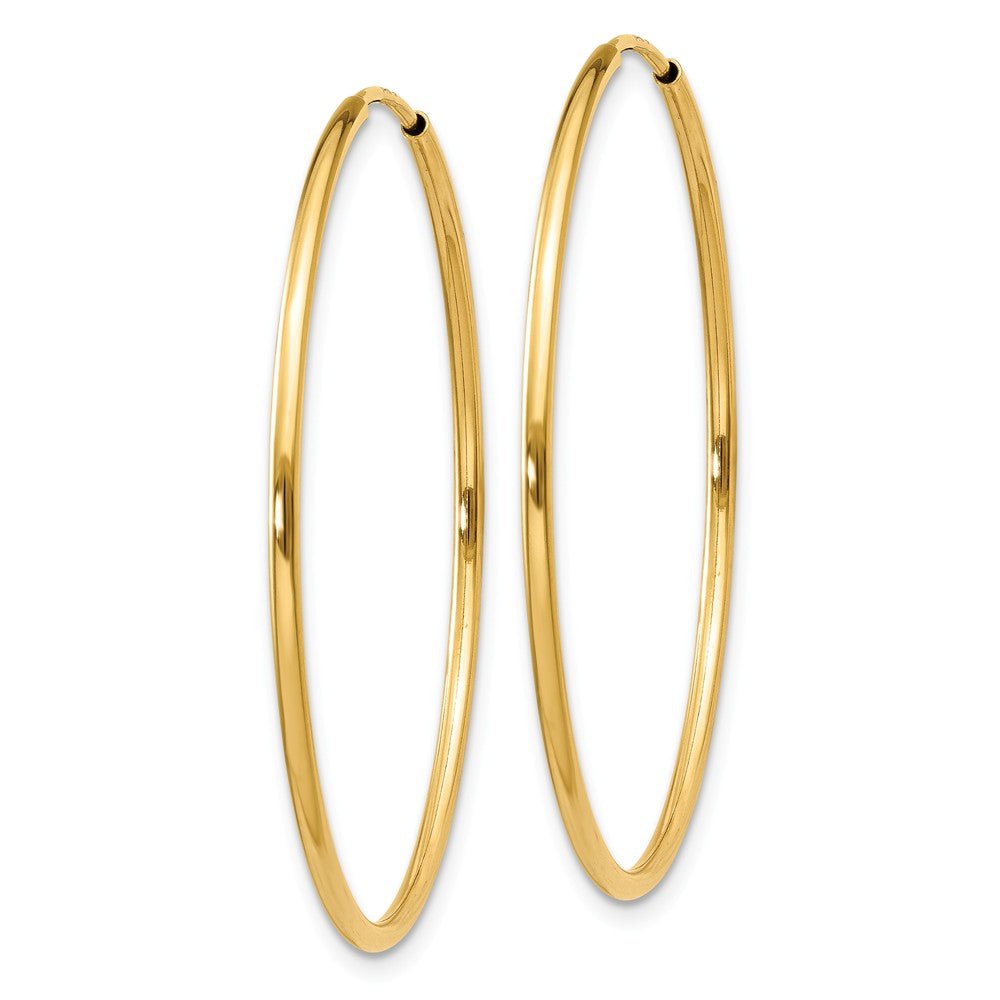 Alternate view of the 1.25mm, 14k Yellow Gold Endless Hoop Earrings, 32mm (1 1/4 Inch) by The Black Bow Jewelry Co.