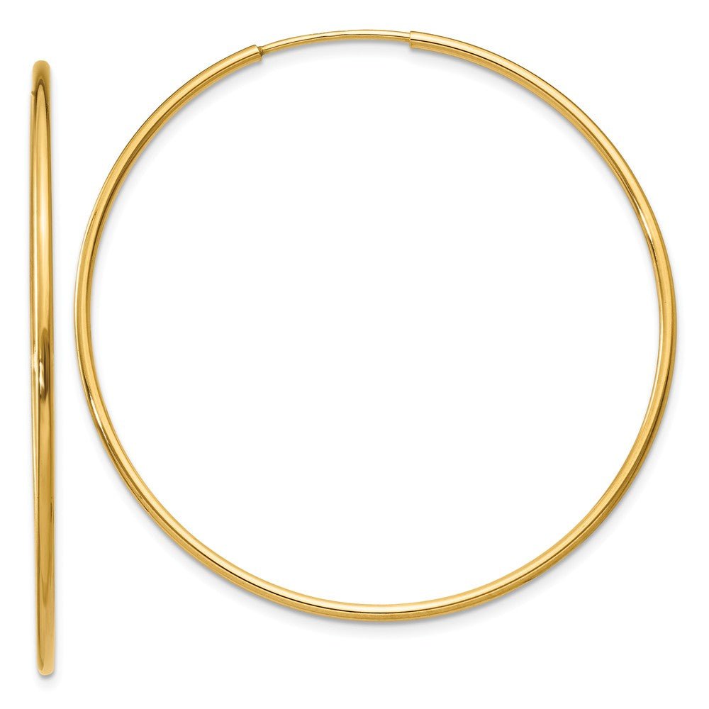 1.25mm, 14k Yellow Gold Endless Hoop Earrings, 42mm (1 5/8 Inch), Item E9375-42 by The Black Bow Jewelry Co.