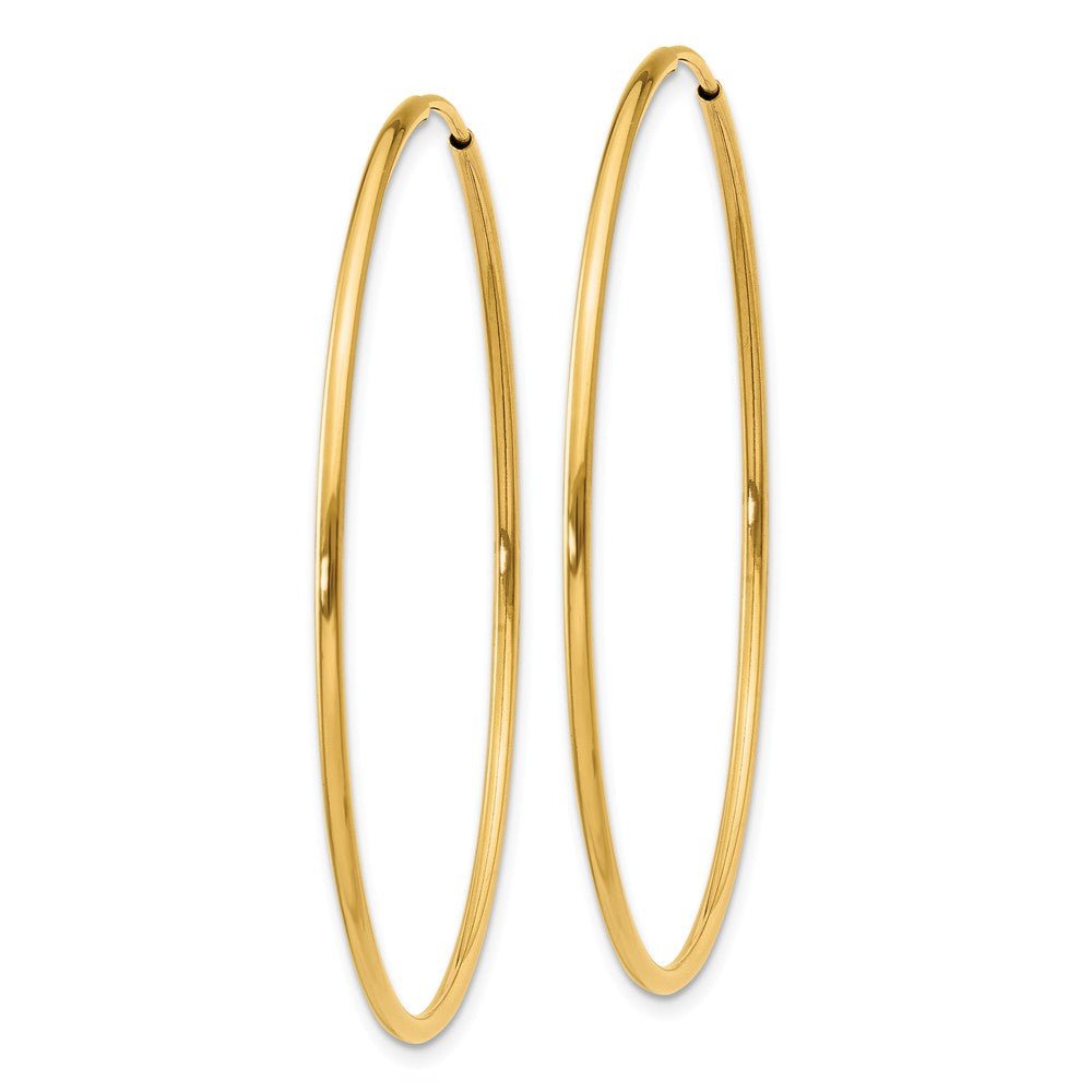 Alternate view of the 1.25mm, 14k Yellow Gold Endless Hoop Earrings, 42mm (1 5/8 Inch) by The Black Bow Jewelry Co.